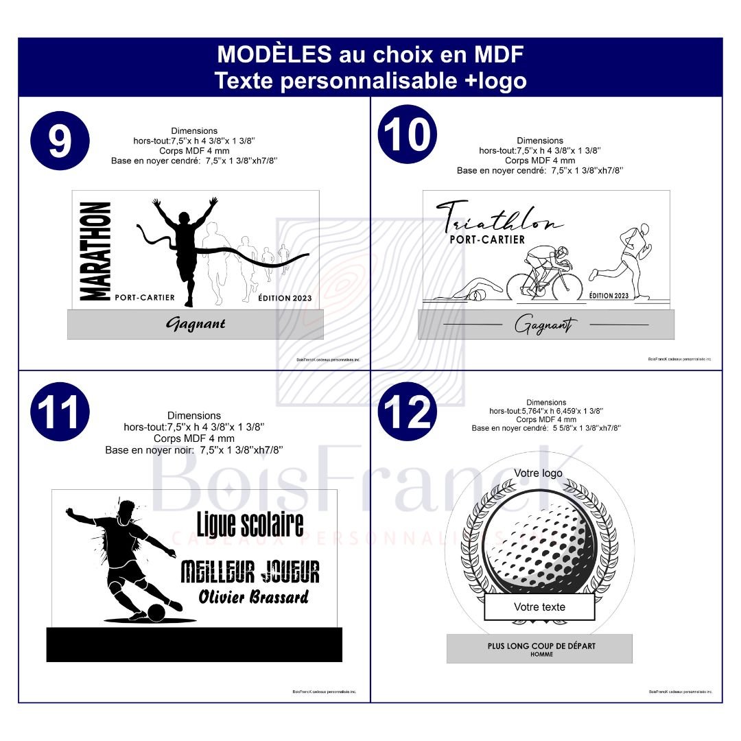 Trophée or et argent personnalisable - Modèle Golf
