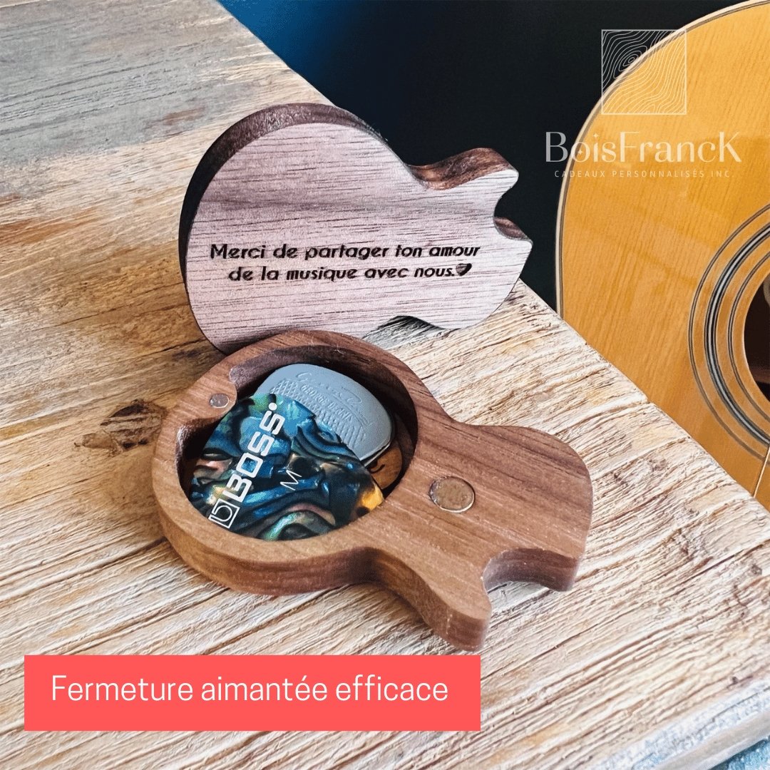 Boîte à médiator de guitare magnétique personnalisée, étui de pic de guitare  personnalisé, porte-médiator de guitare en bois gravé, boîte pour pics de  guitare, cadeau de fête des pères -  France